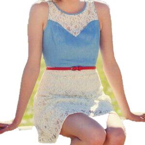 BNWT FLYING TOMATO dainty denim and lace mini (S)